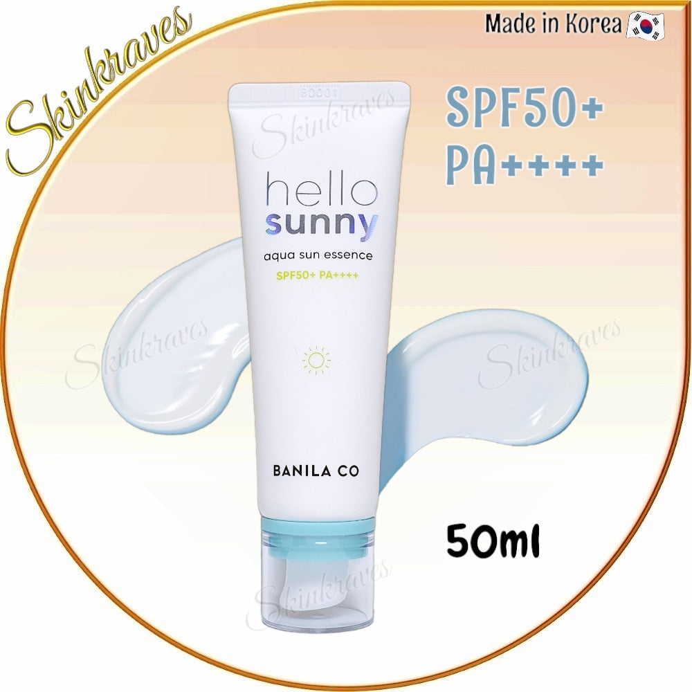 K-Beauty BANILA CO Hello Sunny Essence Protetor solar FPS 50 + Pa +++ Aqua  19G. Cria uma barreira externa de umidade : : Beleza